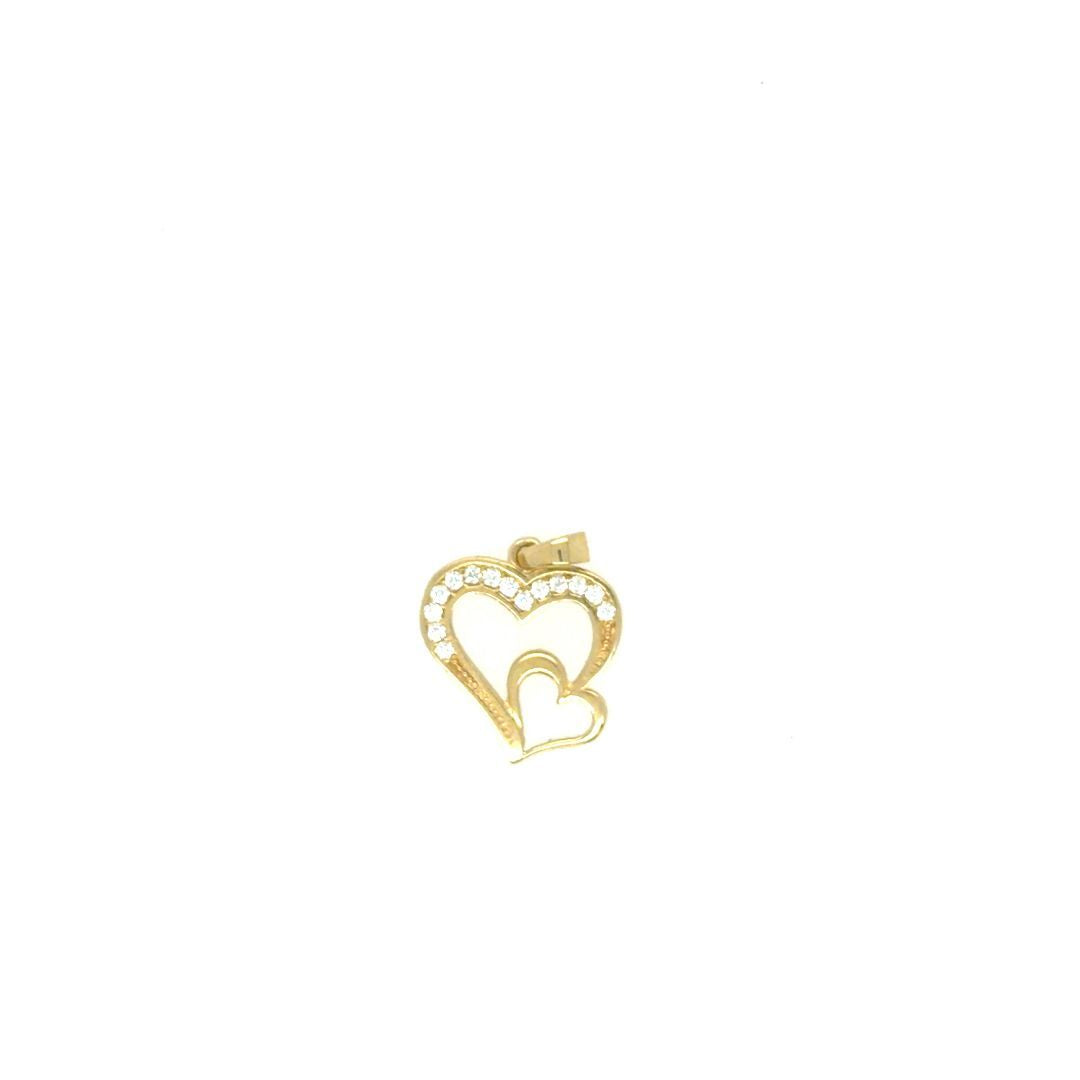 PENDENTIF COEUR  OR JAUNE 10KT,  CZ