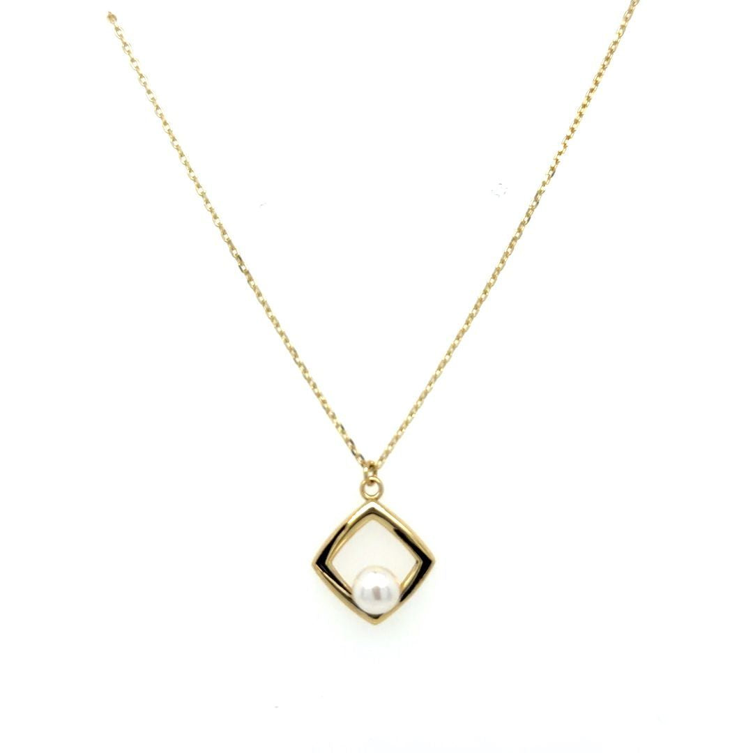 CH.PEND, CARRÉ PERLE, OR JAUNE 10KT