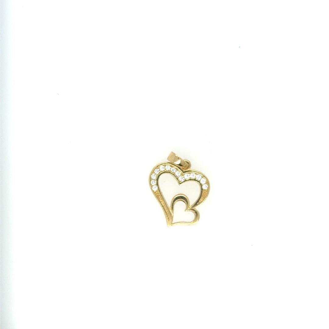 PENDENTIF COEUR  OR JAUNE 10KT,  CZ