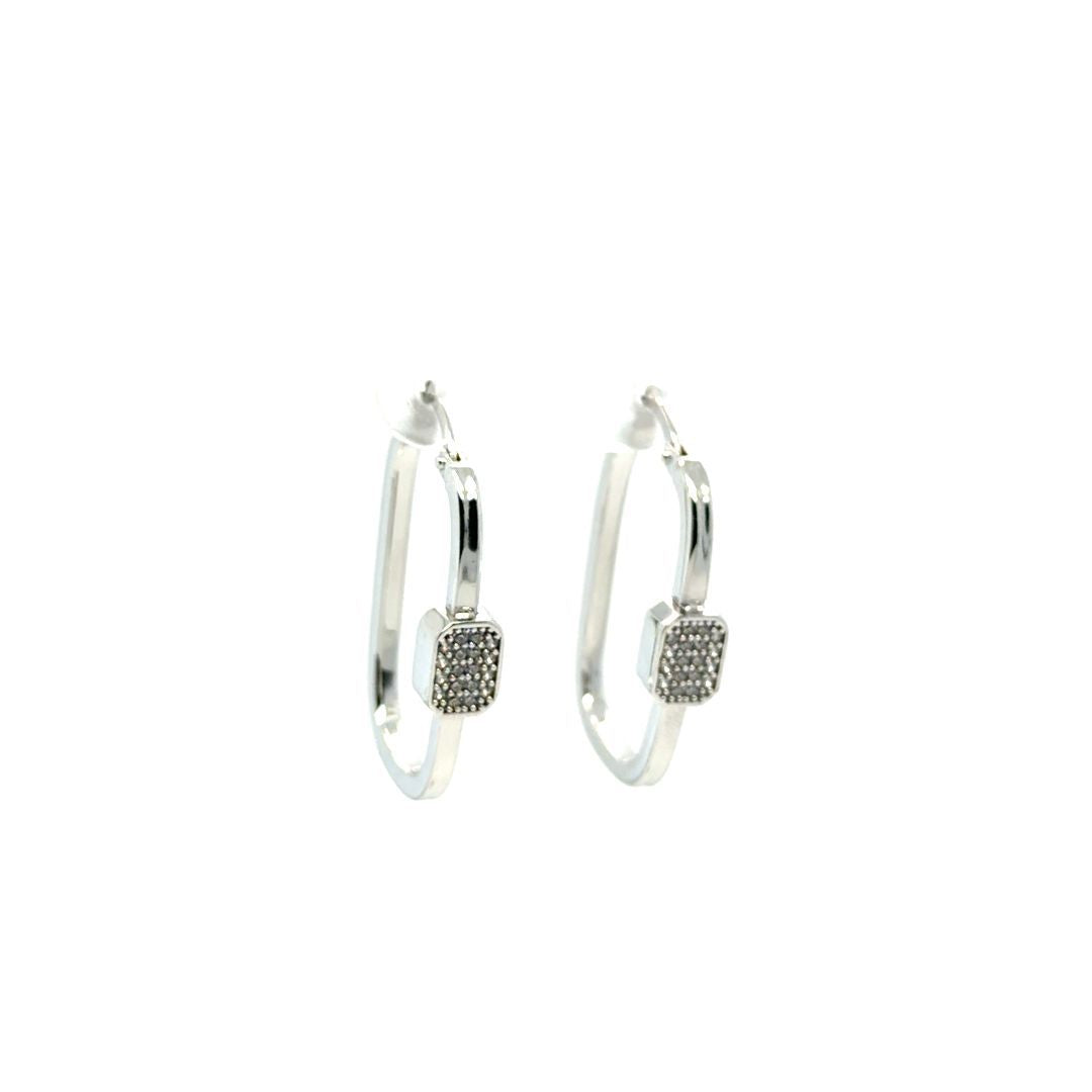 ANNEAUX RECT.CARRÉ CZ, OR BLANC 10KT