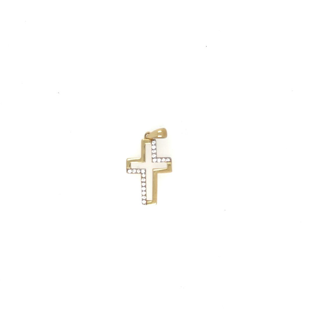 PEND. CROIX FASHION OR JAUNE 10KT, CZ