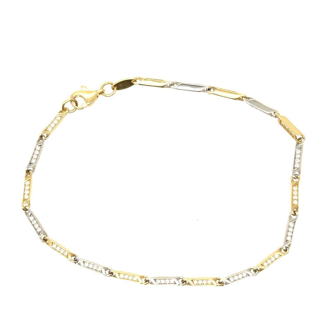 BRACELET PLAQUE CZ, OR 2TONS, 7.25''
