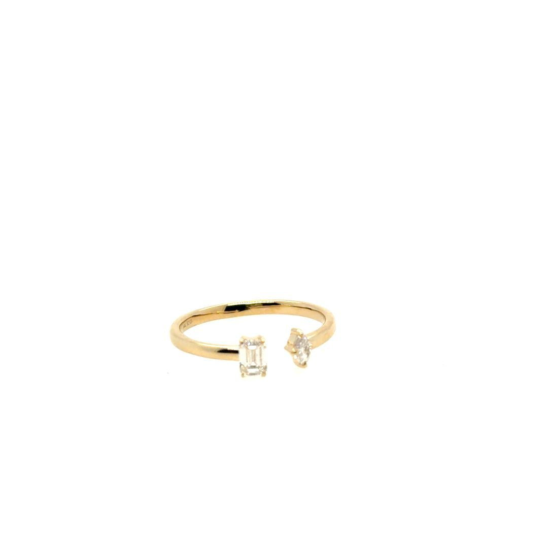 BAGUE OUVERTE OR 14KT, DIAM.0.17CT