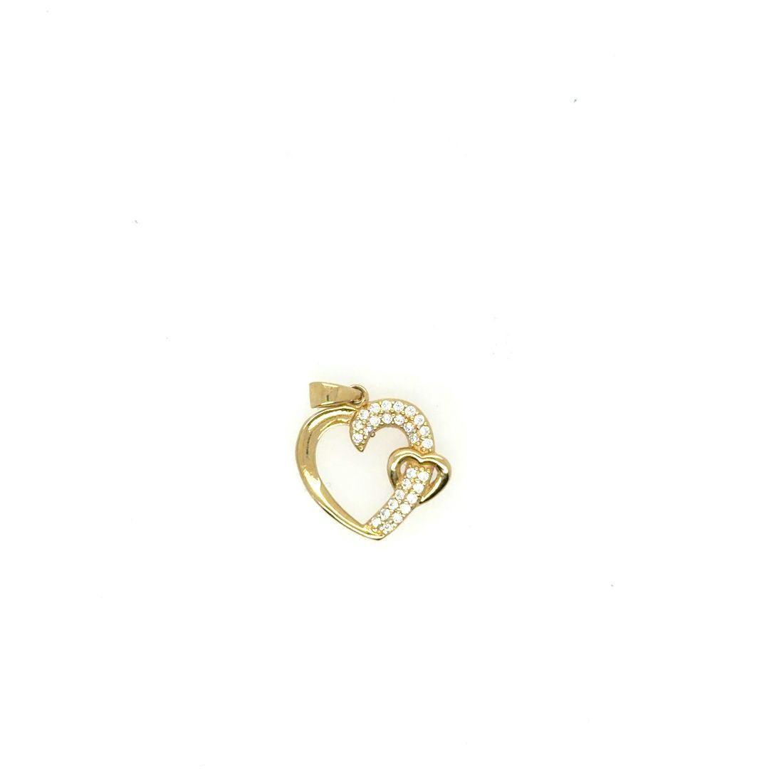 PENDENTIF COEUR  OR JAUNE 10KT,  CZ