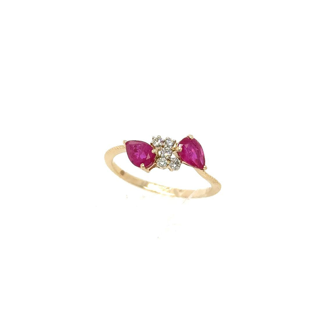 BAGUE OR 10KT, RUBIS, DIAM.010CT