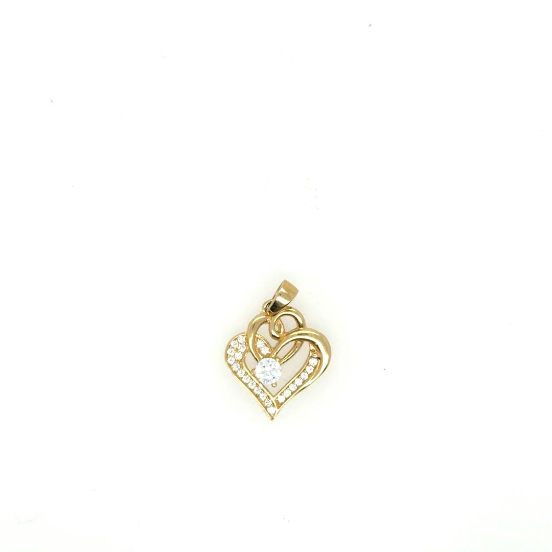 PENDENTIF COEUR  OR JAUNE 10KT,  CZ