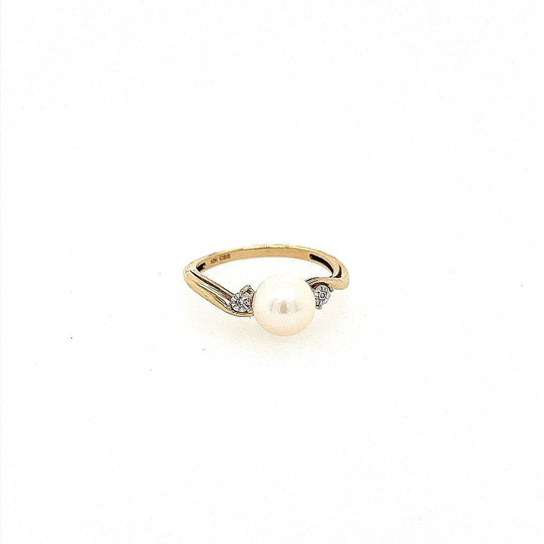 BAGUE PERLE, OR JAUNE, DIAM.