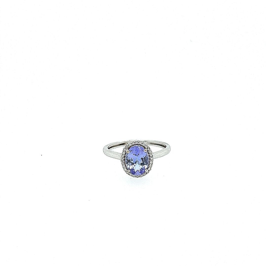 BAGUE TANZANITE 10 KT, OR BLANC, 0.08PTS