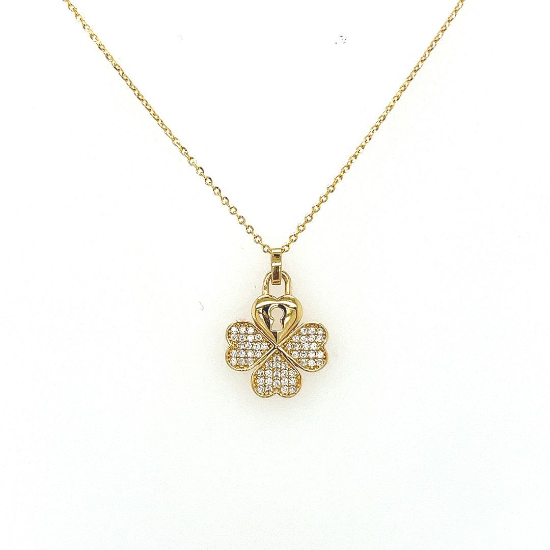 PENDENTIF TREFFLE OR JAUNE 10KT CZ