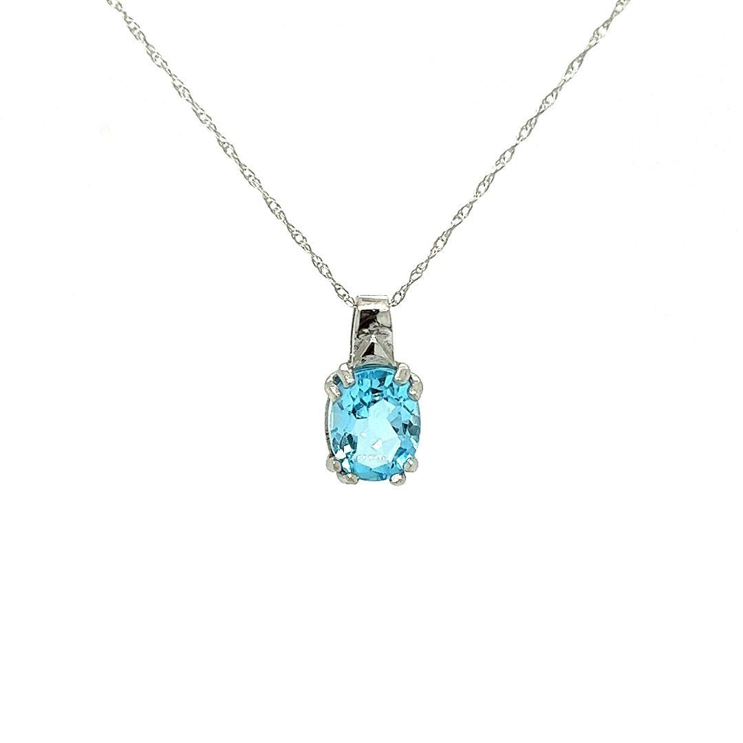 PEND.OR BLANC 10KT, TOPAZ BLEU