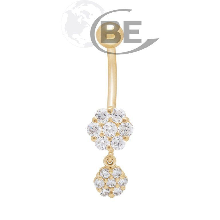 BARBELLE DOUBLE FLEURS CZ  JAUNE  14KT