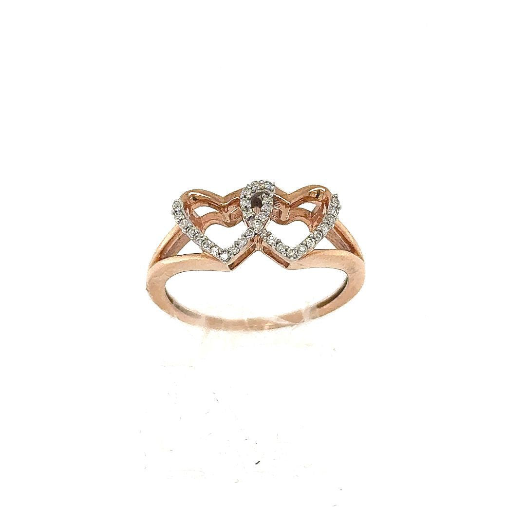 BAGUE 2 COEURS OR 10KT, DIAM.0.10CT