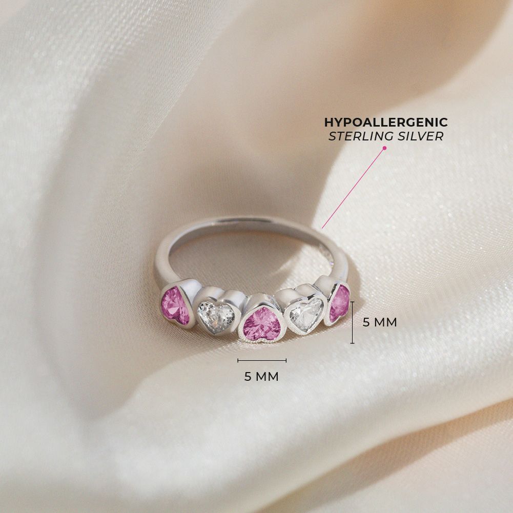 BAGUE ARG.925 COEURS CZ ROSE ET BLANC