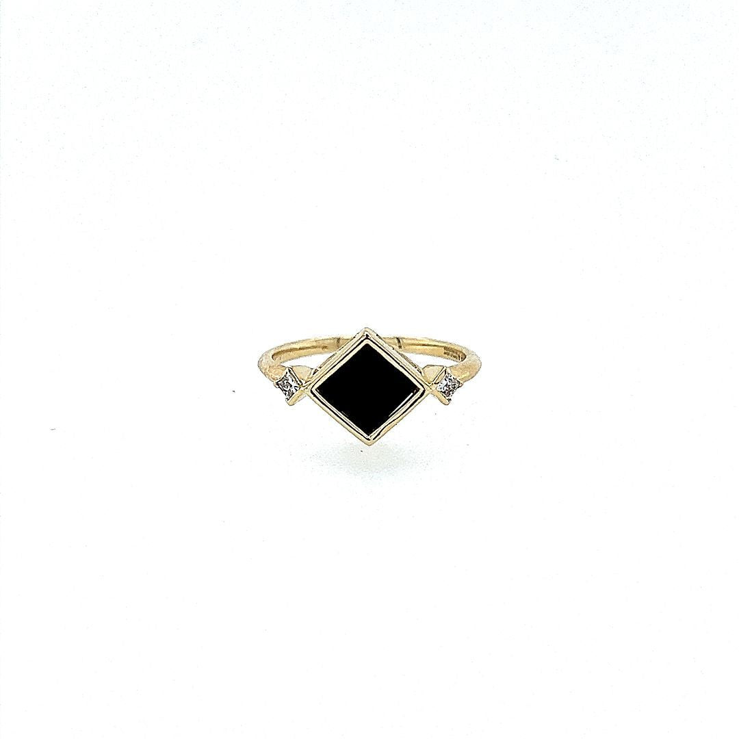 BA. ONYX, OR JAUNE 10KT, DIAM.CAN.08CT